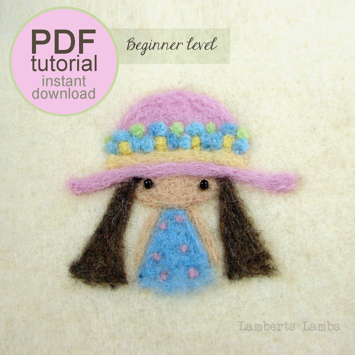 Needle felting tutorial Little Girl, 2D Needle Felt Pattern for girls room decor