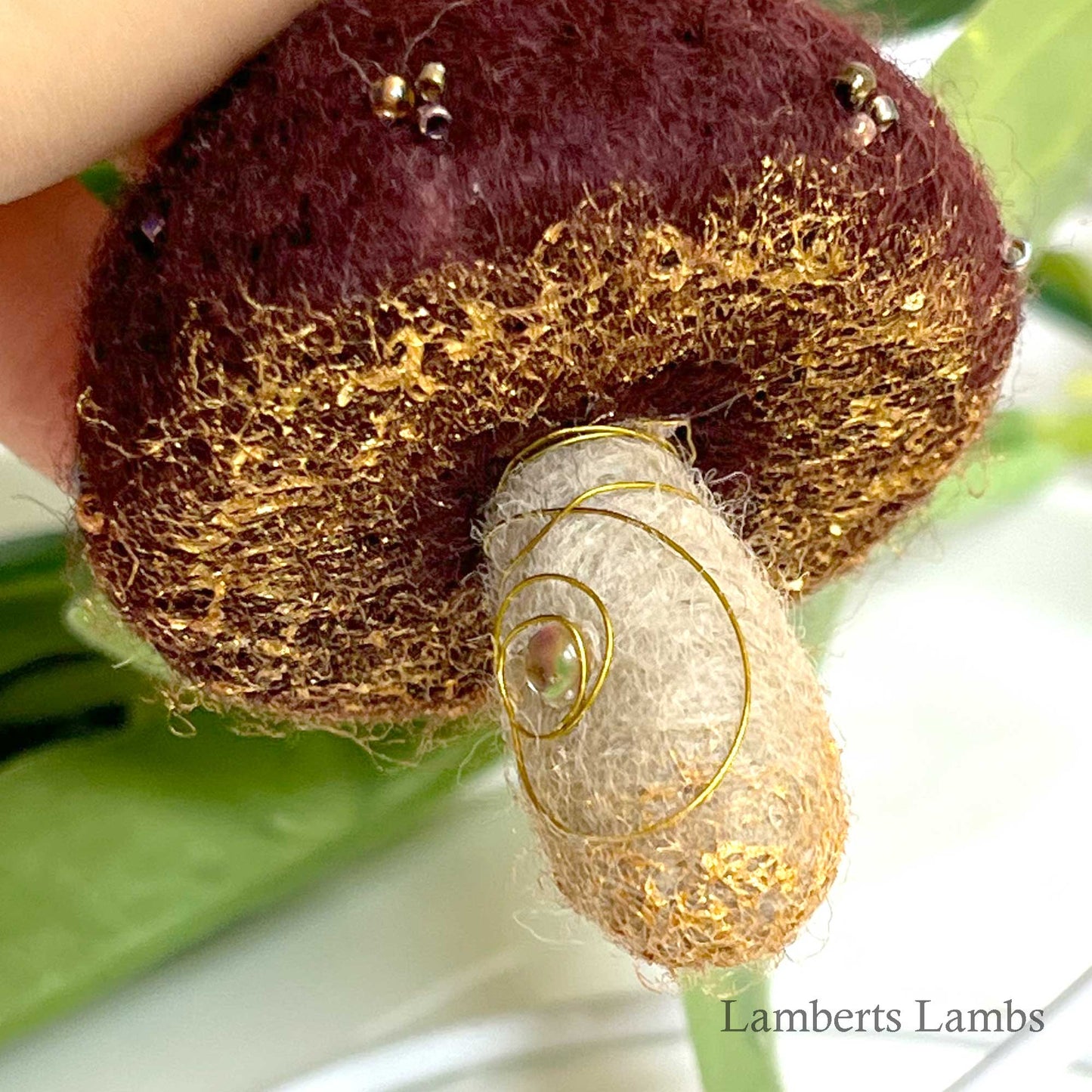 Brown needle felted mushroom, enchanted hanging mushroom bauble