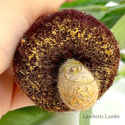 Brown needle felted mushroom, enchanted hanging mushroom bauble