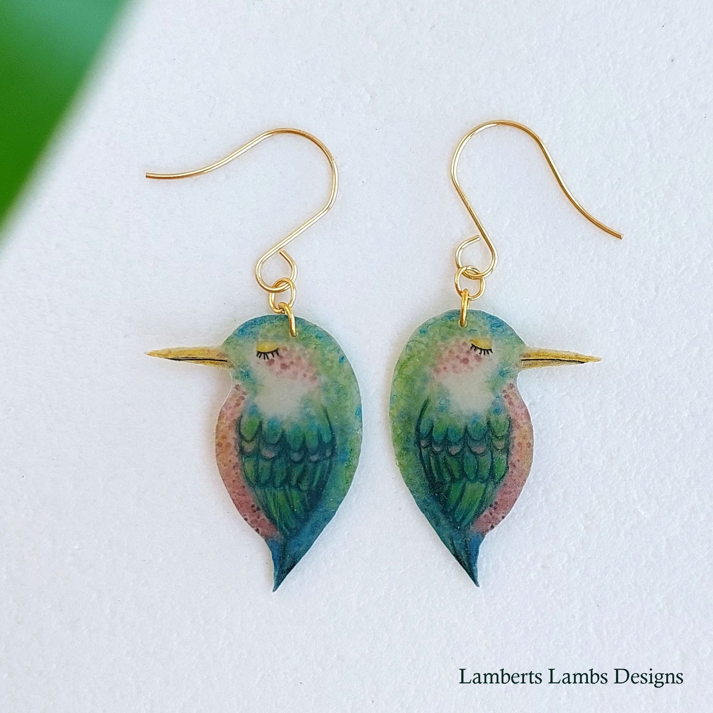 Tropical bird drop earrings, handmade bird hanging earrings - Dark