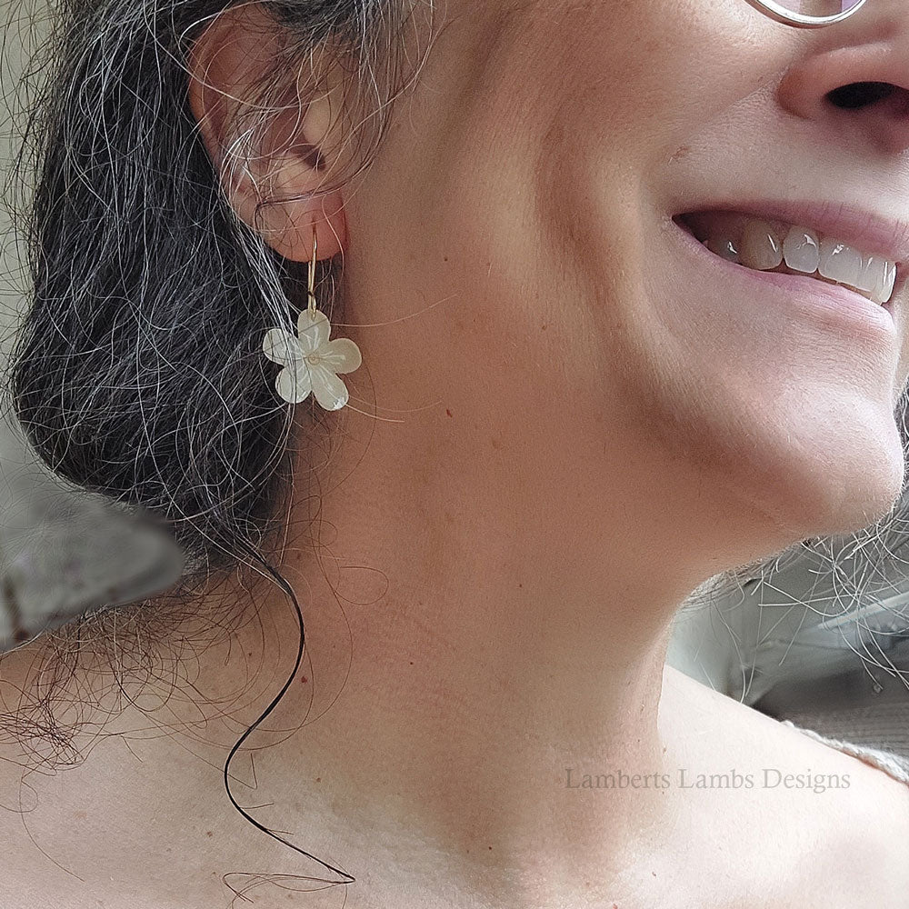 Minimalistic yellow daisy flower earrings, handmade simple hanging  daisy earrings