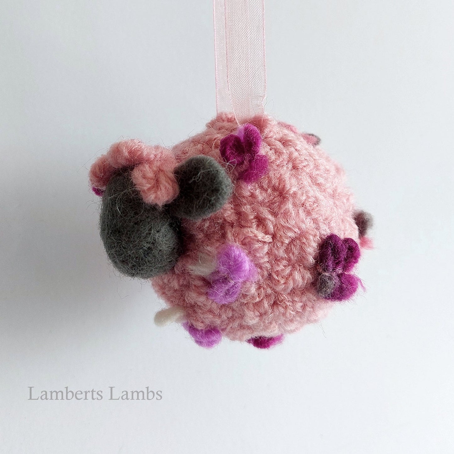 Pink Needle Felted Sheep Hanging Ornament, Whimsical felted sheep