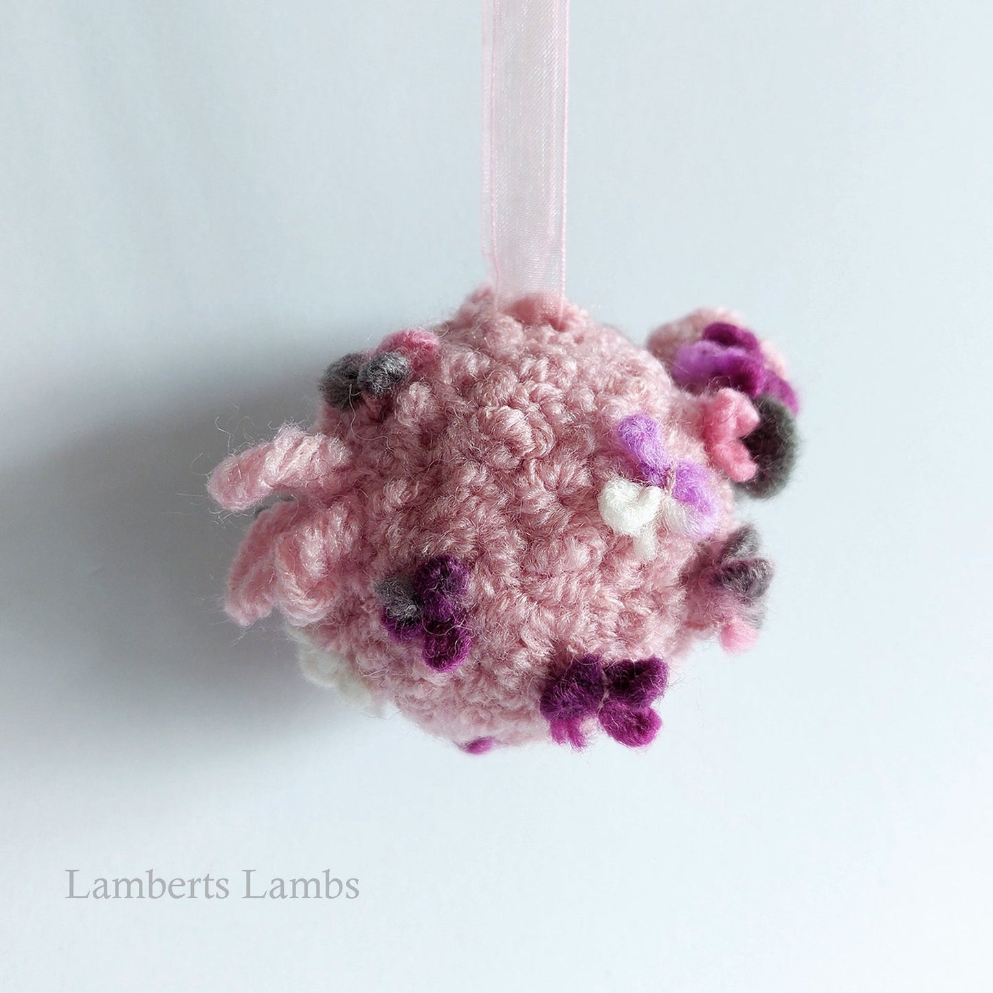 Pink Needle Felted Sheep Hanging Ornament, Whimsical felted sheep