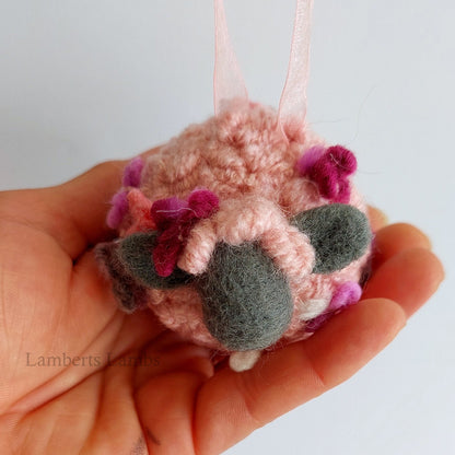 Pink Needle Felted Sheep Hanging Ornament, Whimsical felted sheep