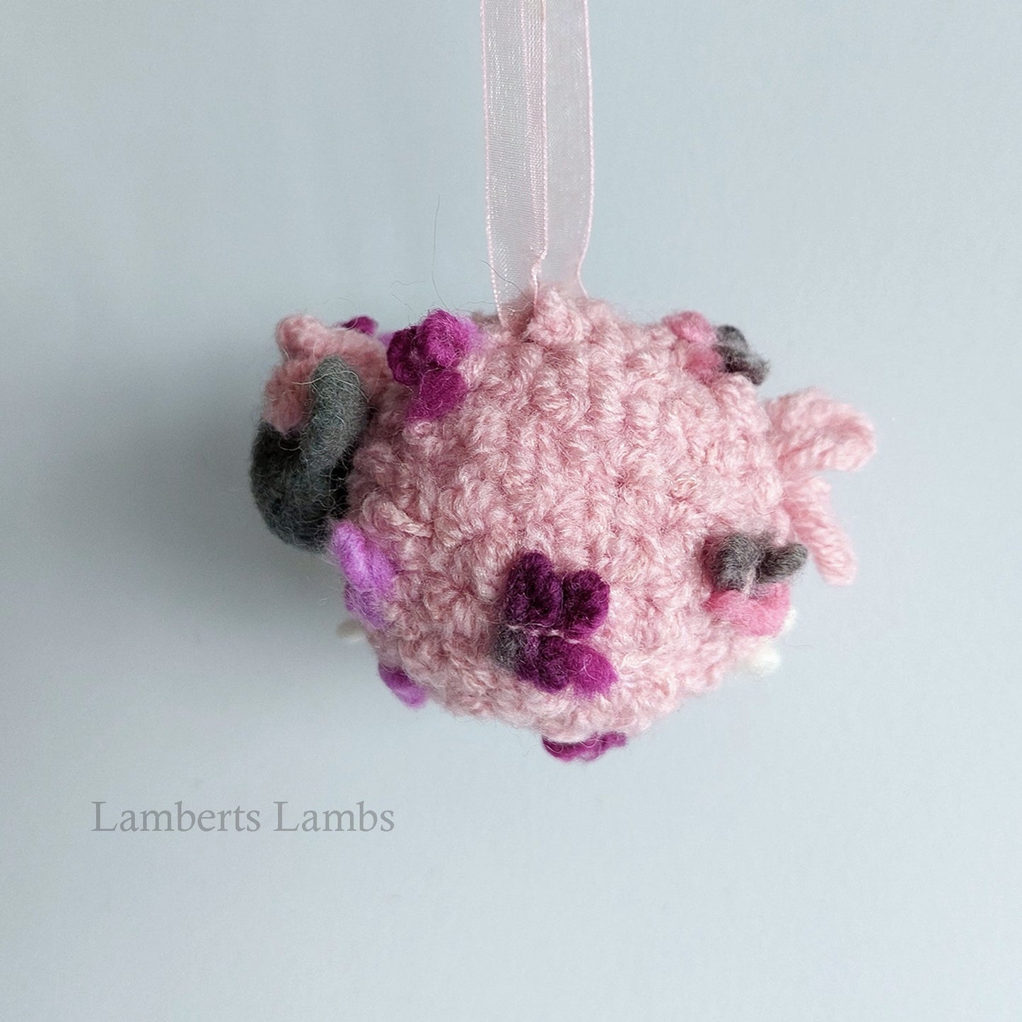 Pink Needle Felted Sheep Hanging Ornament, Whimsical felted sheep