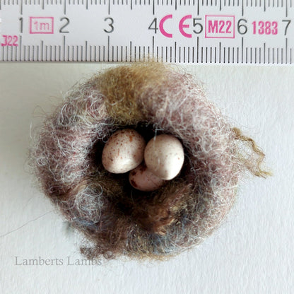 Miniature Needle felted birds Nest with 3 brown eggs   No.4