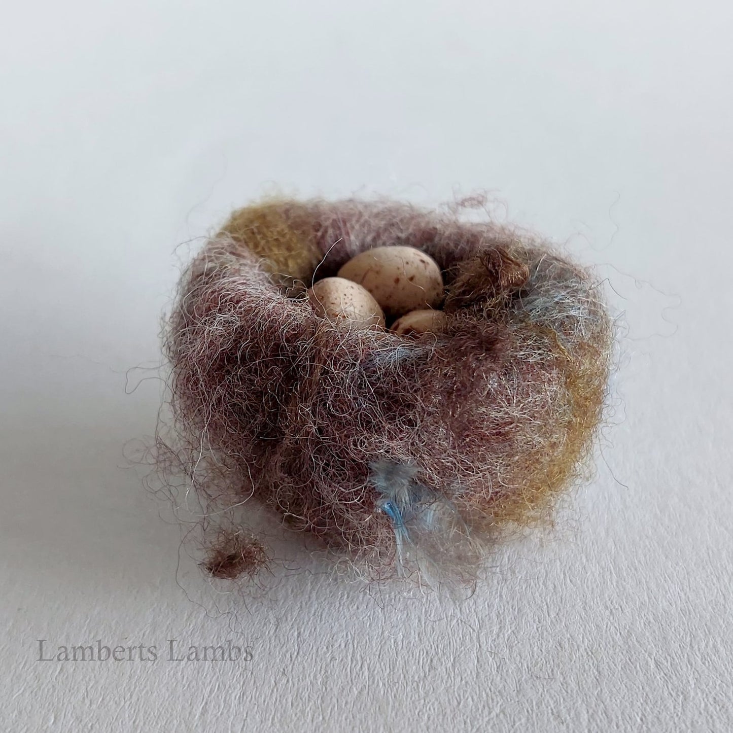 Miniature Needle felted birds Nest with 3 brown eggs   No.4