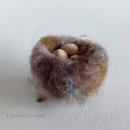 Miniature Needle felted birds Nest with 3 brown eggs   No.4