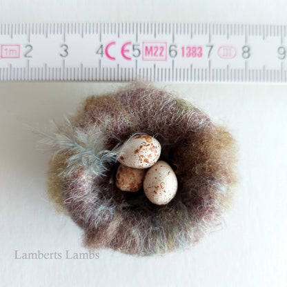 Miniature Needle felted birds Nest with 3 brown eggs   No.2