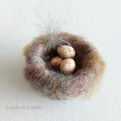 Miniature Needle felted birds Nest with 3 brown eggs   No.2