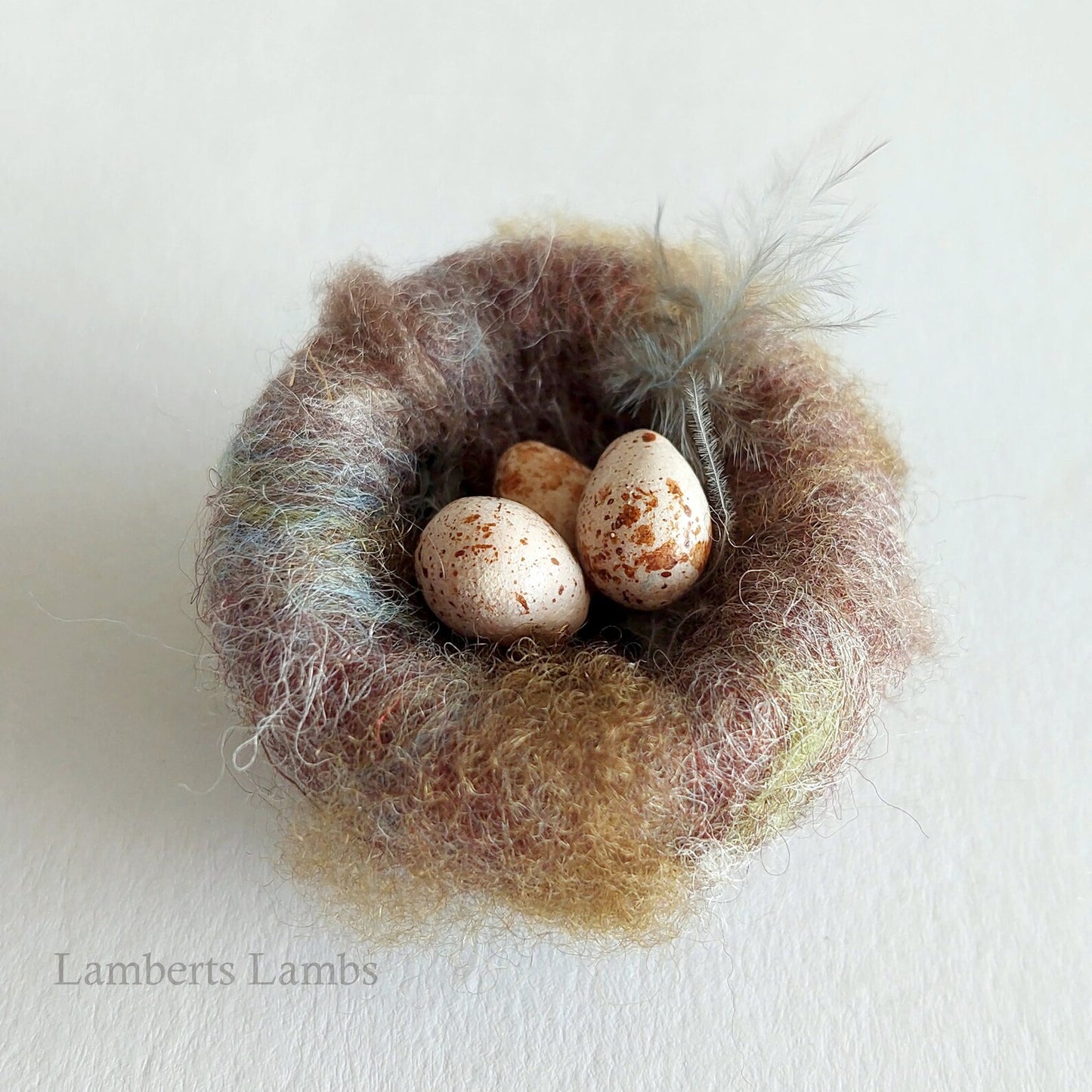 Miniature Needle felted birds Nest with 3 brown eggs   No.2