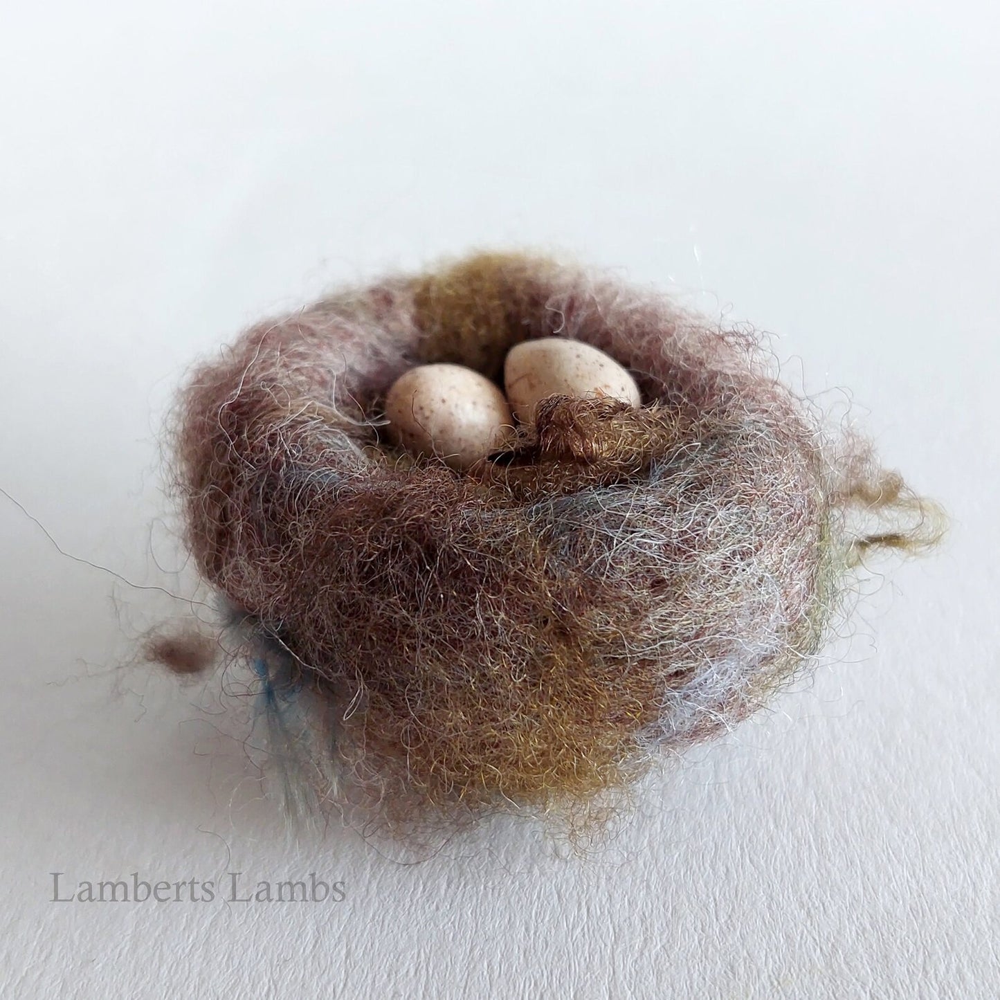 Miniature Needle felted birds Nest with 3 brown eggs   No.4