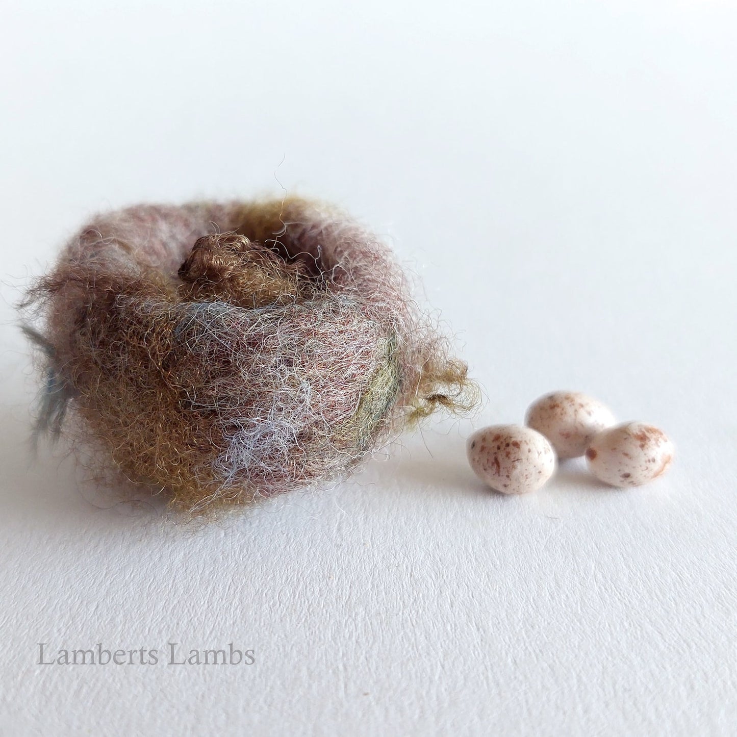 Miniature Needle felted birds Nest with 3 brown eggs   No.4