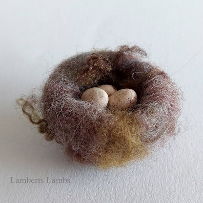 Miniature Needle felted birds Nest with 3 brown eggs   No.4