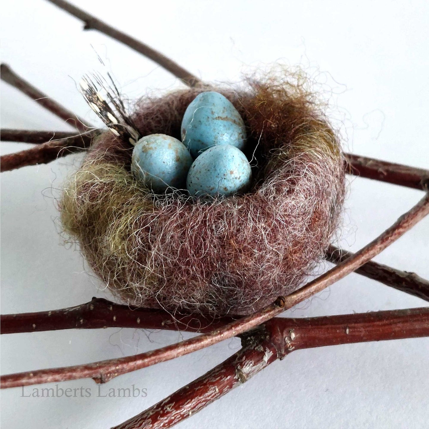 Miniature Needle felted birds Nest with 3 blue eggs