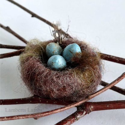 Miniature Needle felted birds Nest with 3 blue eggs