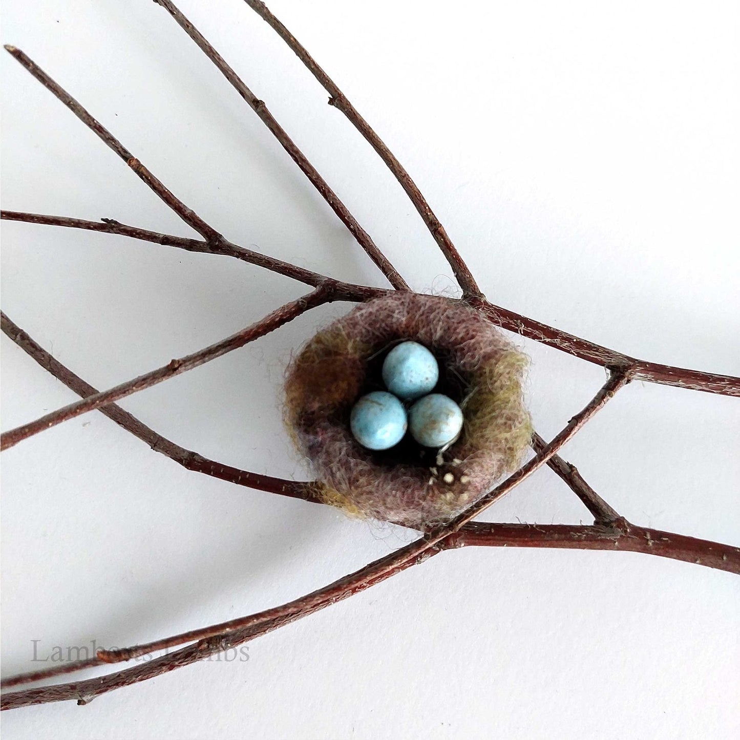 Miniature Needle felted birds Nest with 3 blue eggs