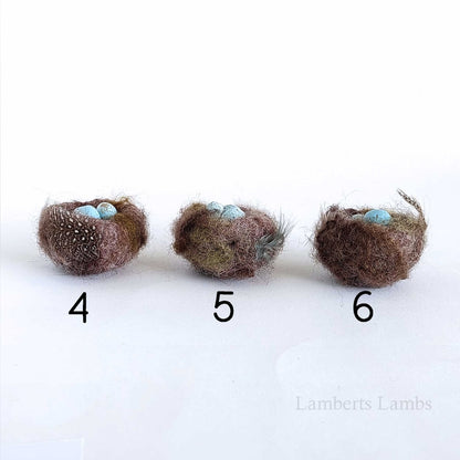 Miniature Needle felted birds Nest with 3 blue eggs