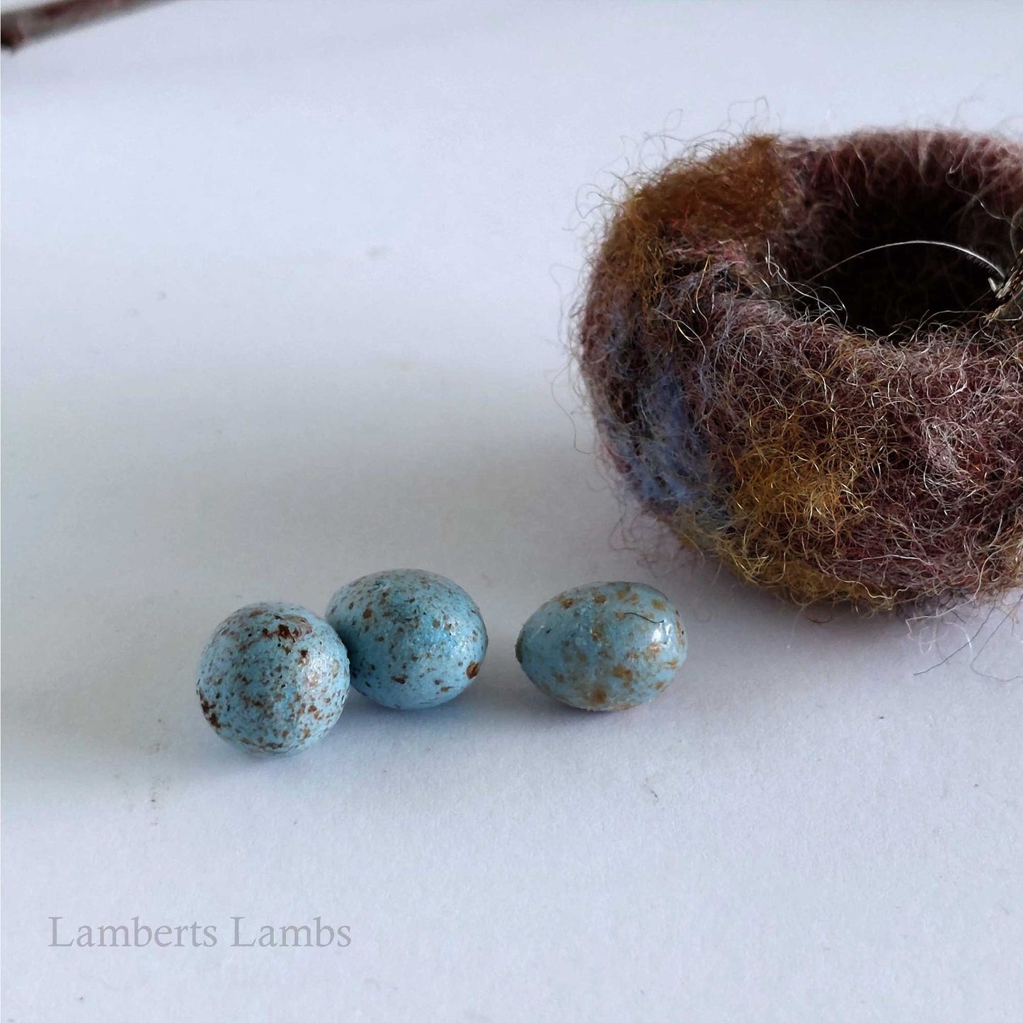 Miniature Needle felted birds Nest with 3 blue eggs