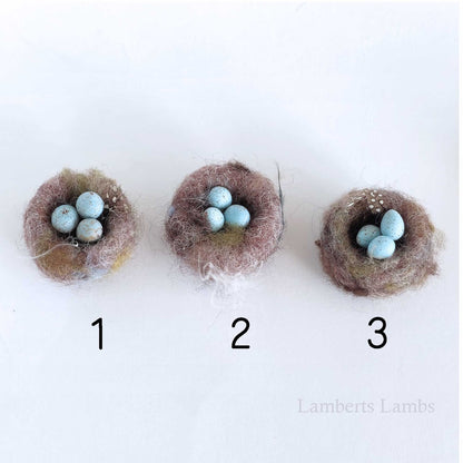 Miniature Needle felted birds Nest with 3 blue eggs