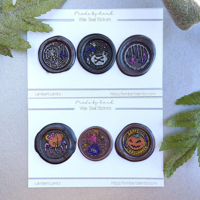 6 Halloween wax seal stickers, pumpkin wax seal set, Premade wax seals, Wax seal stickers self-adhesive