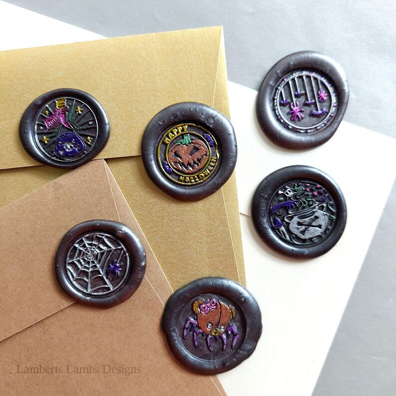 6 Halloween wax seal stickers, pumpkin wax seal set, Premade wax seals, Wax seal stickers self-adhesive