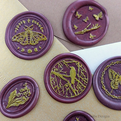 Halloween wax seal stickers set of 6, Premade wax seals, Self-adhesive wax seal stickers, Burgundy and gold wax seals