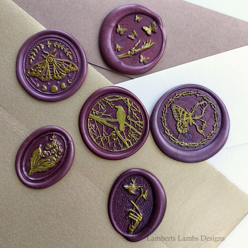 Halloween wax seal stickers set of 6, Premade wax seals, Self-adhesive wax seal stickers, Burgundy and gold wax seals