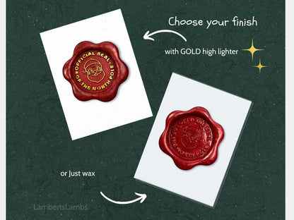 5 Christmas wax seal stickers, A set of 5 Premade Santa wax seal stickers for journaling, gift wrapping