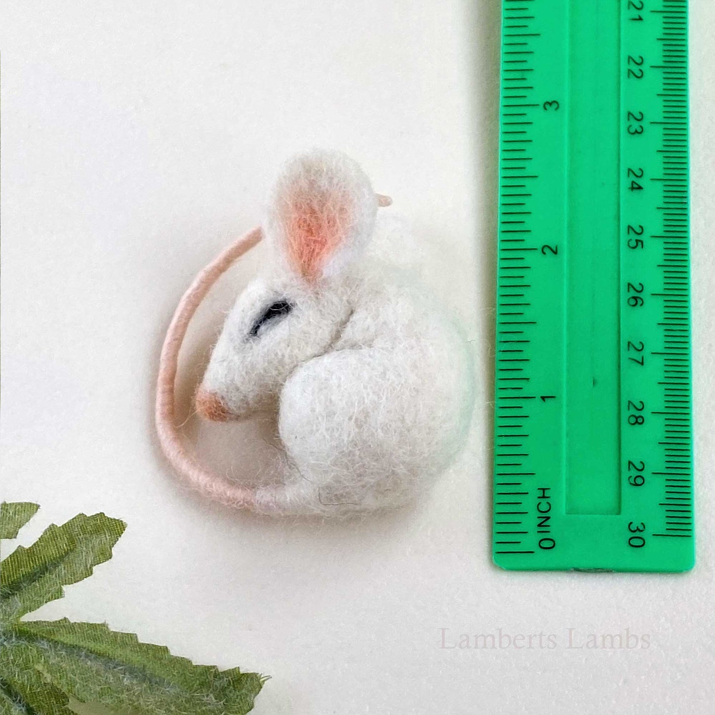 Sleeping needle felted mouse with a heart  Small handmade white felted wool mouse asleep