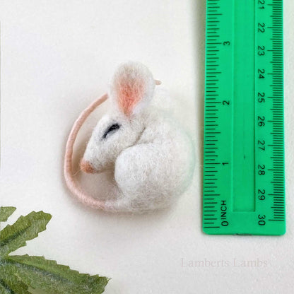 Sleeping needle felted mouse with a heart  Small handmade white felted wool mouse asleep