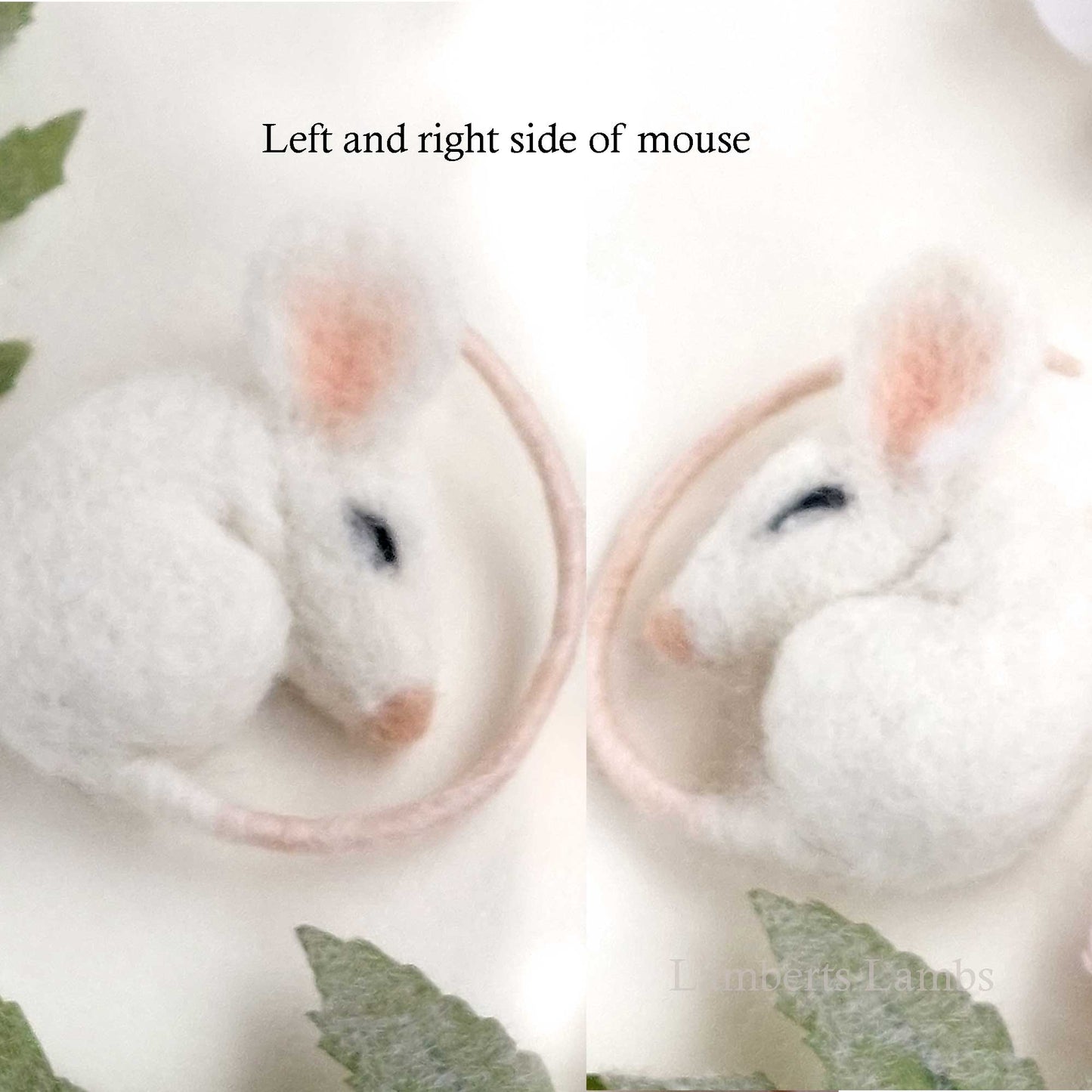 Sleeping needle felted mouse with a heart  Small handmade white felted wool mouse asleep