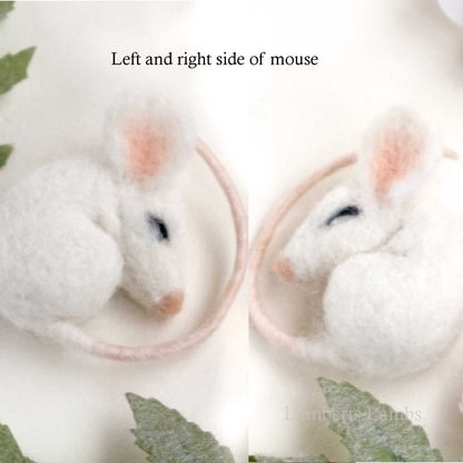 Sleeping needle felted mouse with a heart  Small handmade white felted wool mouse asleep