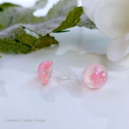 Handmade stud earrings with pink glass