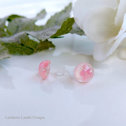 Handmade stud earrings with pink glass