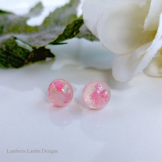 Handmade stud earrings with pink glass