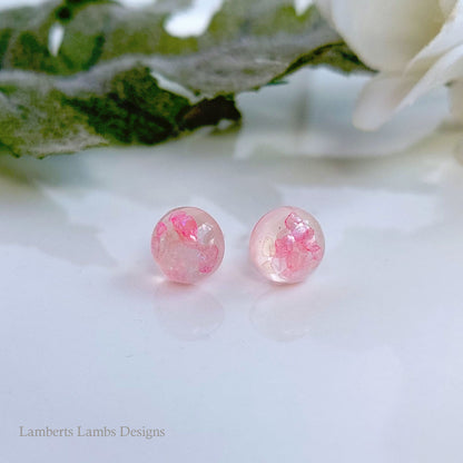 Handmade stud earrings with pink glass