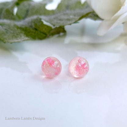 Handmade stud earrings with pink glass