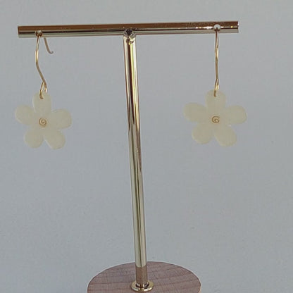 Minimalistic yellow daisy flower earrings, handmade simple hanging  daisy earrings