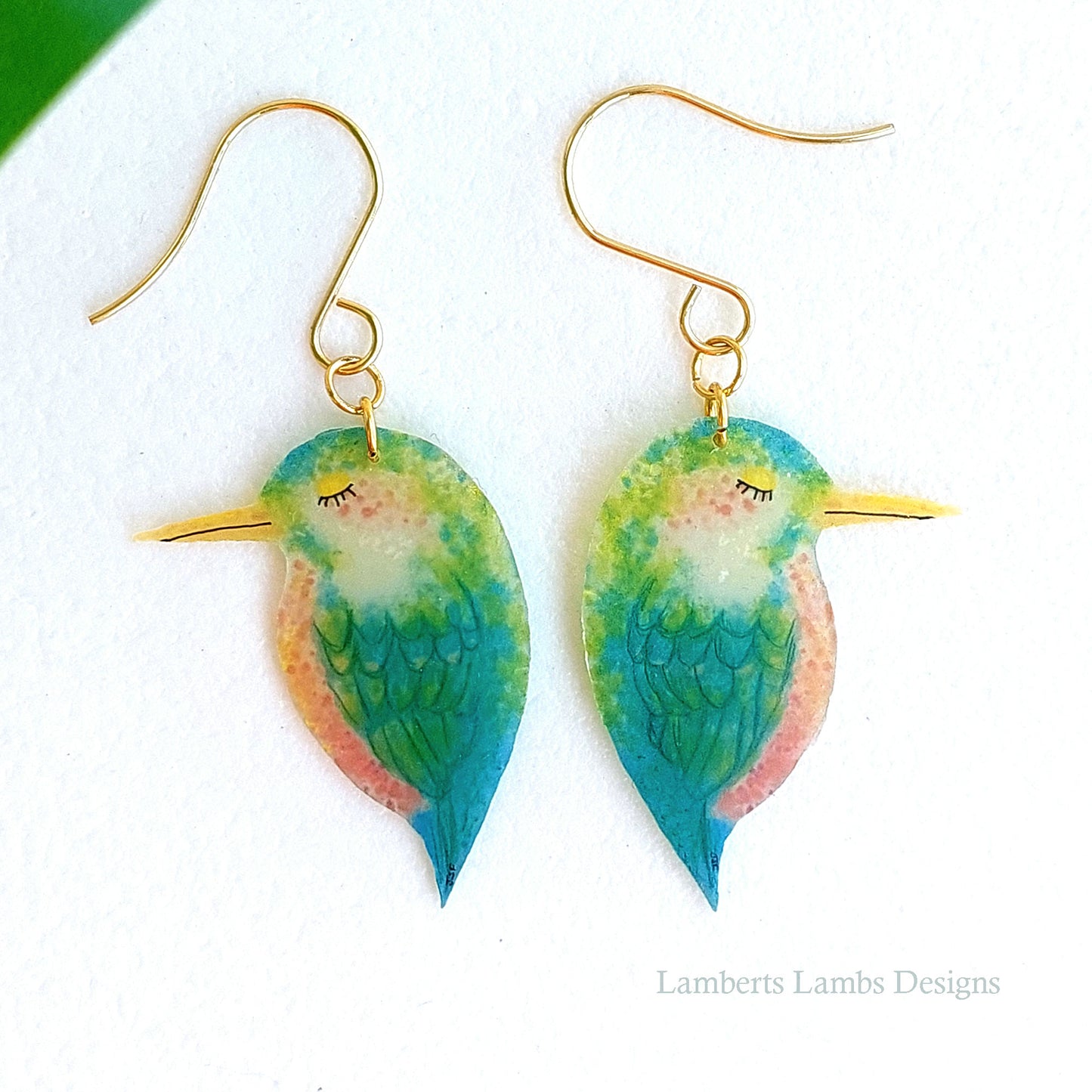 Handmande bird drop earrings, Tropical bird hanging earrings