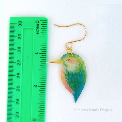 Handmande bird drop earrings, Tropical bird hanging earrings