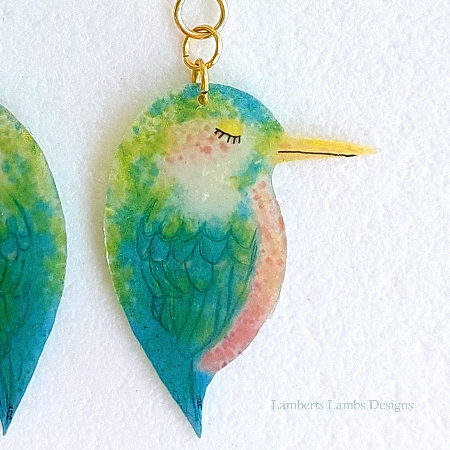 Handmande bird drop earrings, Tropical bird hanging earrings