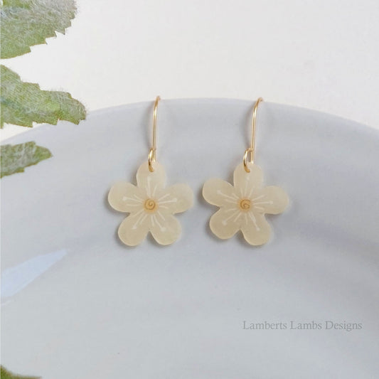Minimalistic yellow daisy flower earrings, handmade simple hanging  daisy earrings
