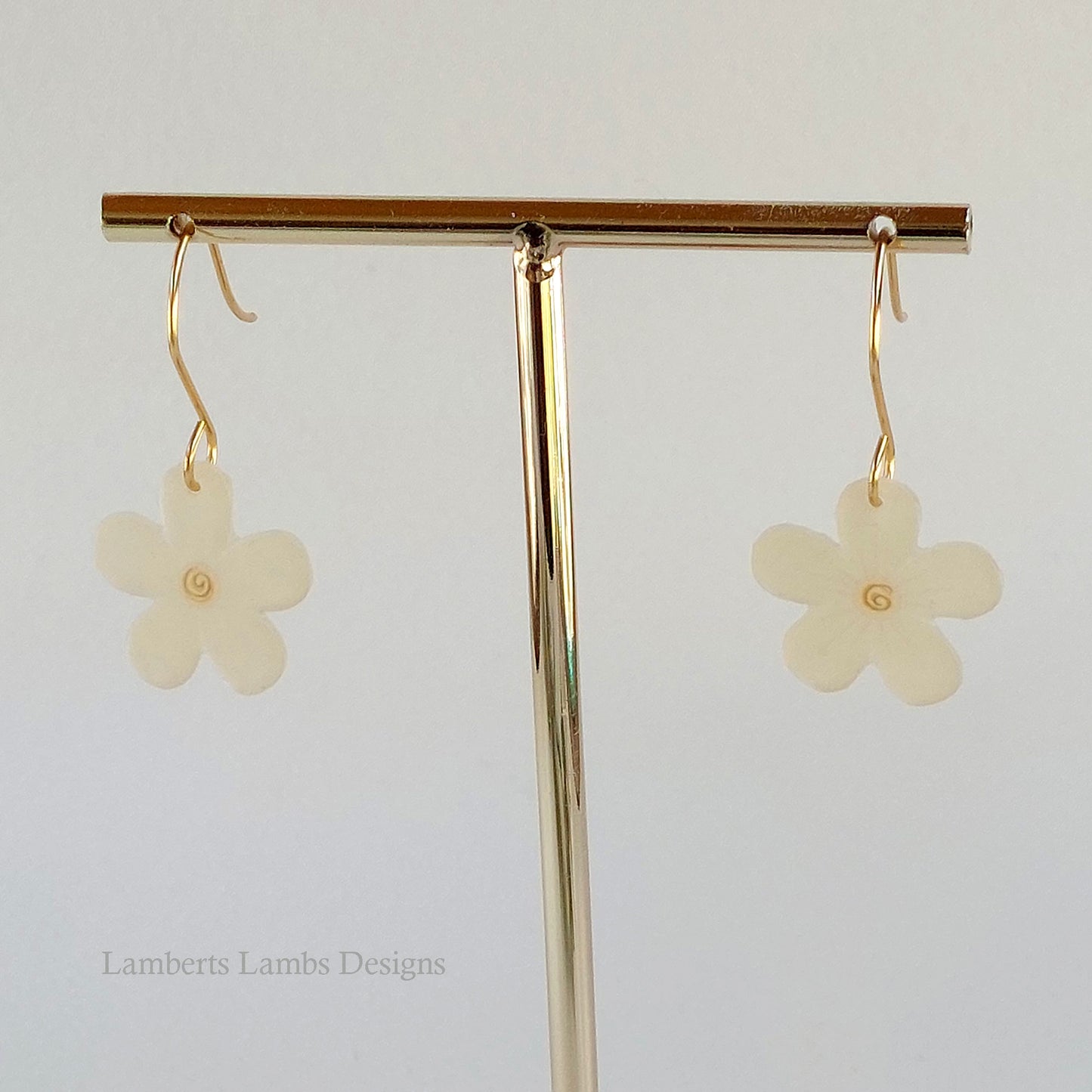 Minimalistic yellow daisy flower earrings, handmade simple hanging  daisy earrings