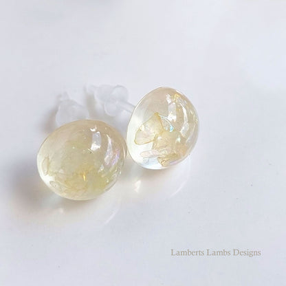 Handmade stud earrings with yellow glass