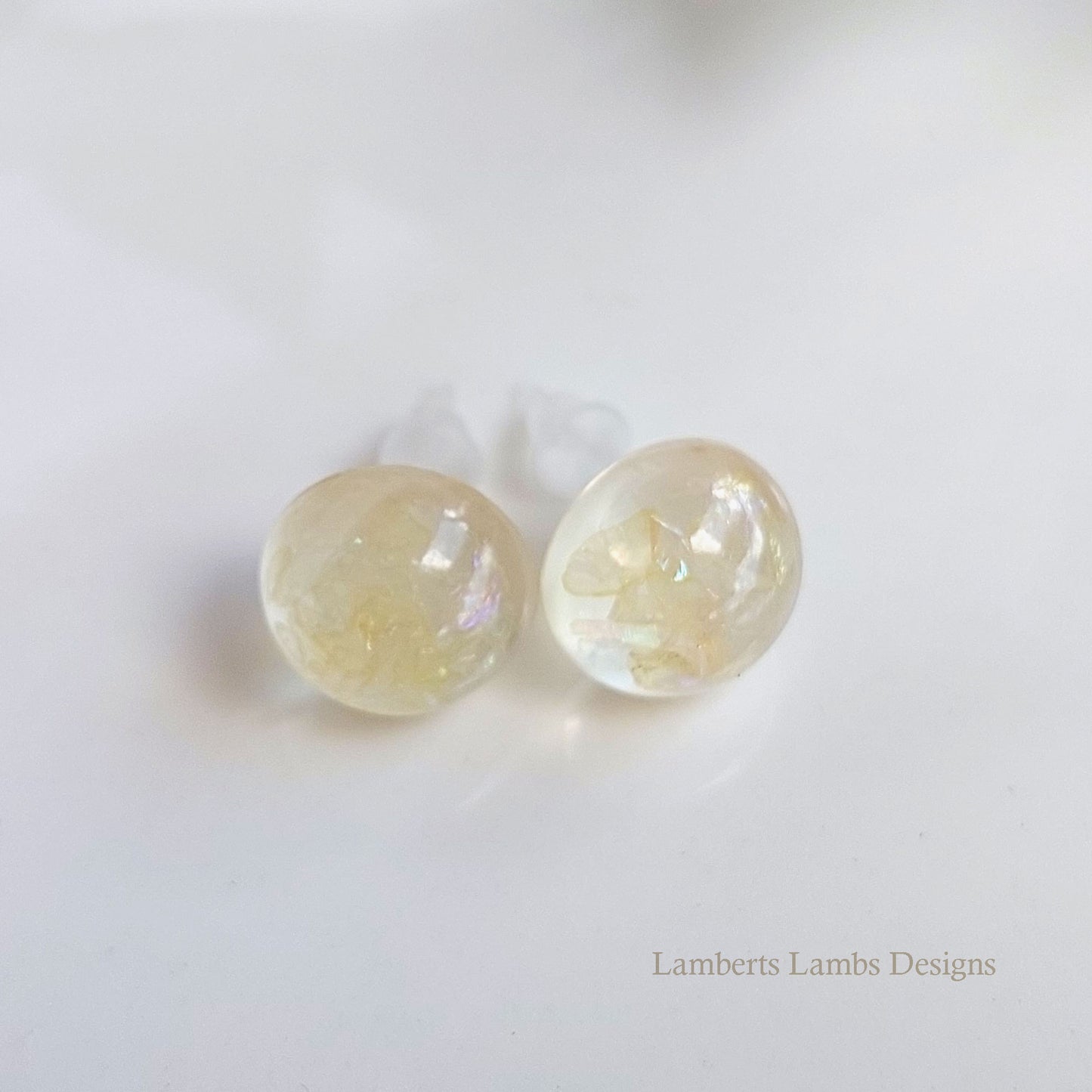 Handmade stud earrings with yellow glass