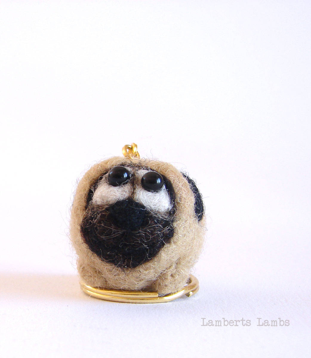 Needle Felted Pug hanging ornament