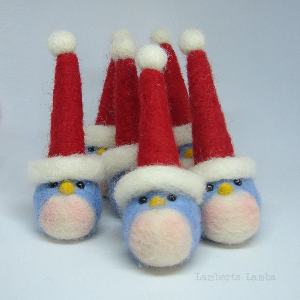 Needle Felted Little Blue Bird with a Christmas hat Christmas Tree  hanging Ornament