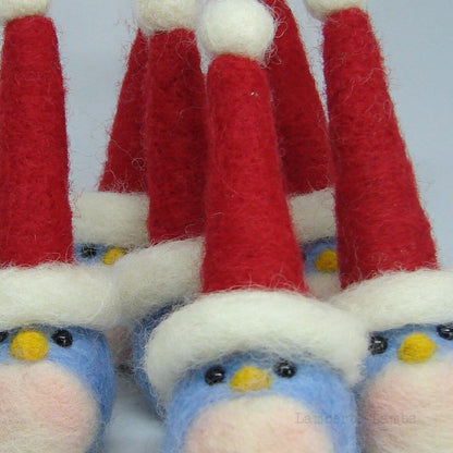 Needle Felted Little Blue Bird with a Christmas hat Christmas Tree  hanging Ornament