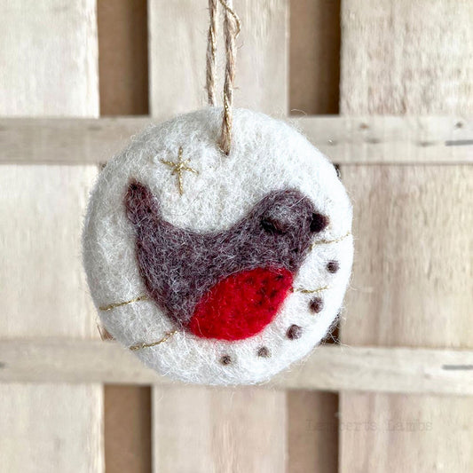 Needle felted Robin Christmas bauble, Handmade hanging decoration